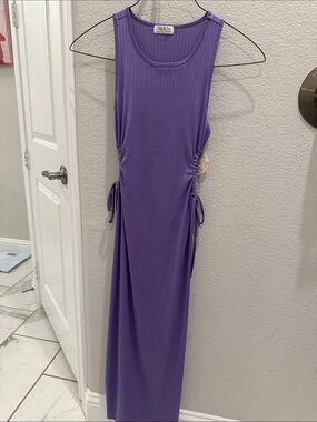 Sleeveless Ribbed Side-Tie Maxi Dress - Purple